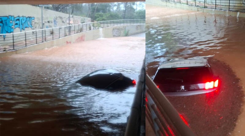 La intensa lluvia suspende las clases, deja numerosas calles cortadas y la imagen de un coche inundado