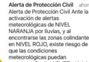 Salta la alerta de Protección Civil ante la activación del nivel naranja por lluvias