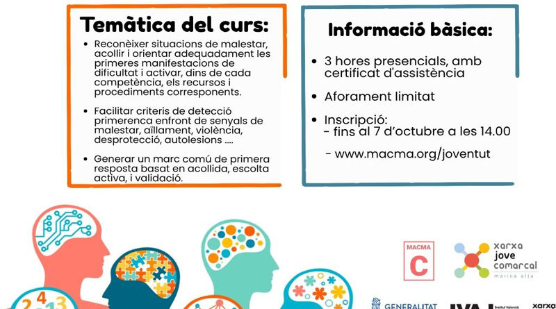 La Xarxa Jove de la Marina Alta y la Asociación TDAH + 16 organizan un curso sobre salud mental y adolescencia La Xarxa Jove de la Marina Alta y la Asociación TDAH + 16 organizan un curso sobre salud mental y adolescencia